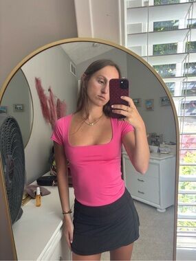Women's Square Neck Pink Short Sleeve Top